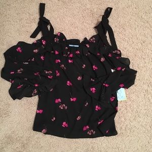 Black/floral print off-shoulder top